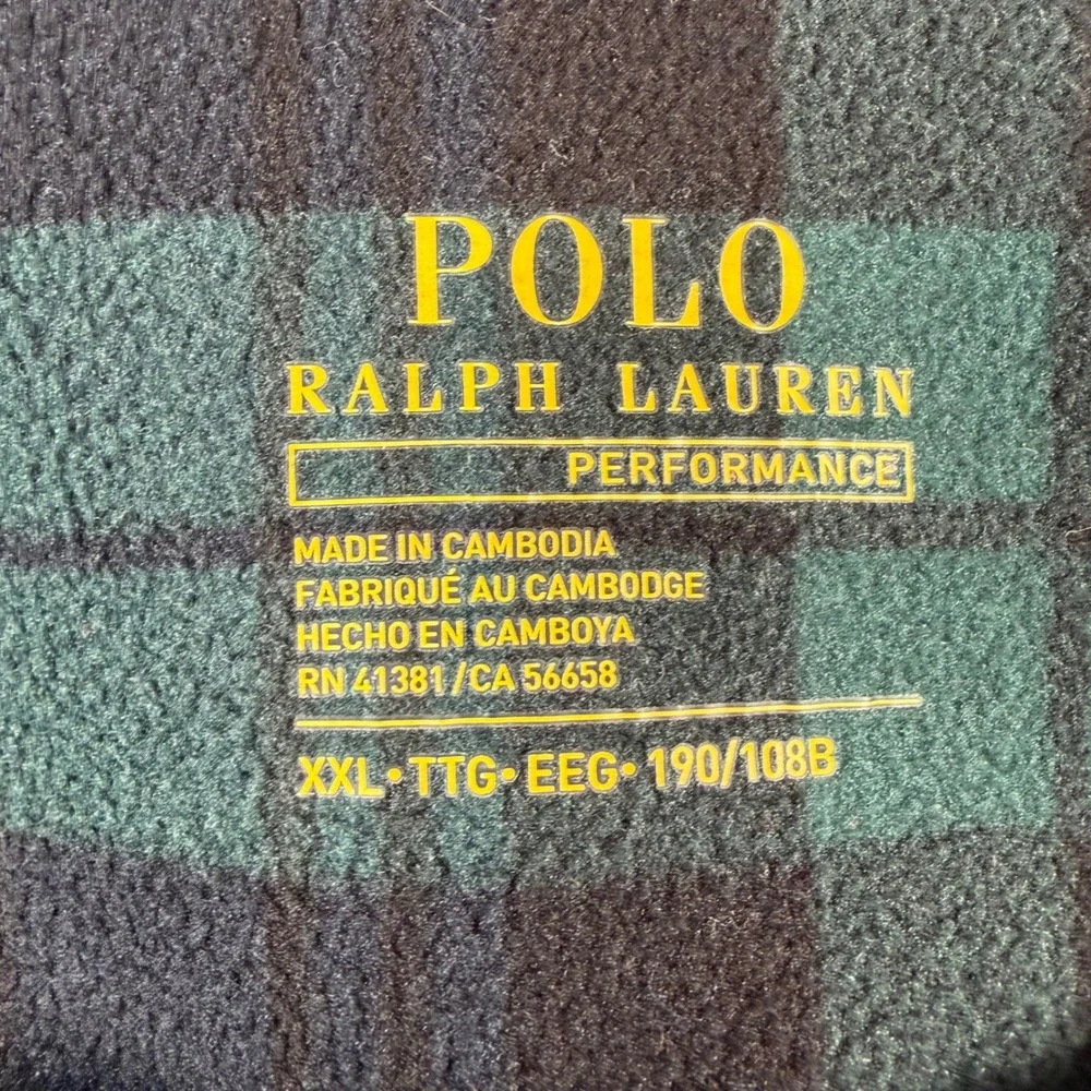 Polo Ralph Lauren Performance Men XXL Black Softshell Fleece Jacket Plaid Lining
